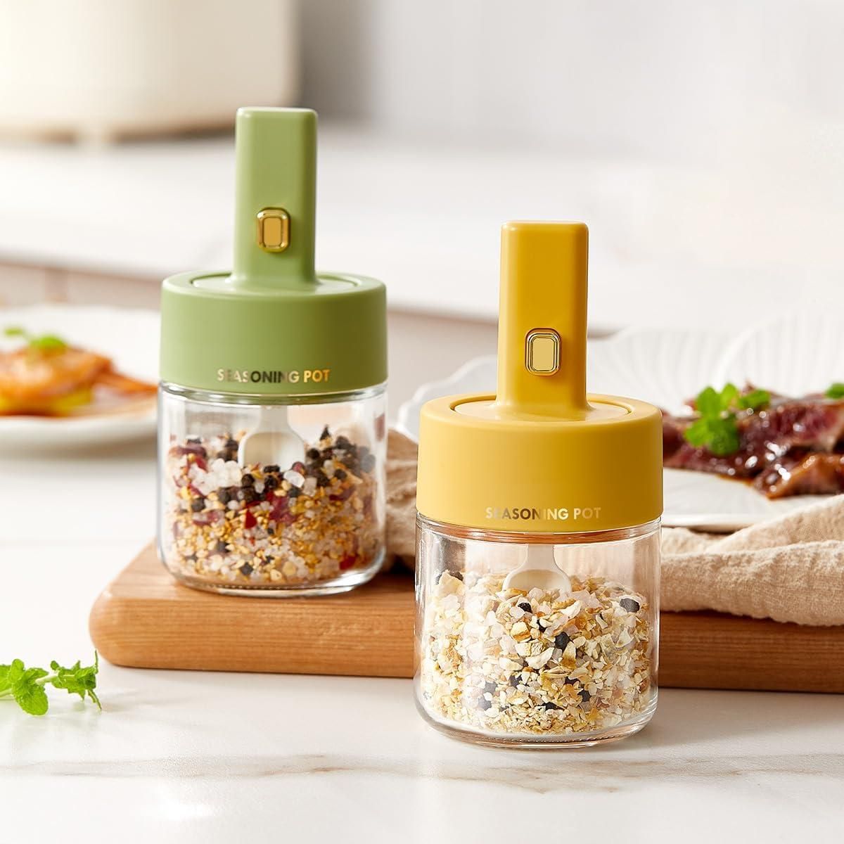 Airtight Glass Seasoning Tank with Integrated Spoon