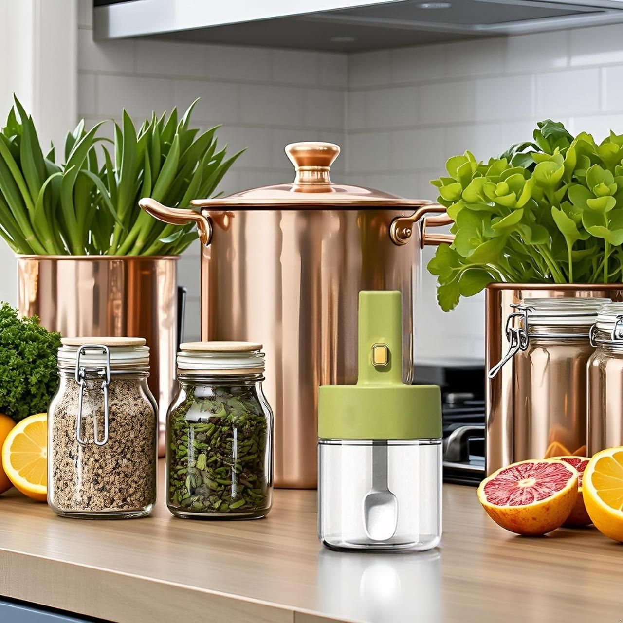 Airtight Glass Seasoning Tank with Integrated Spoon