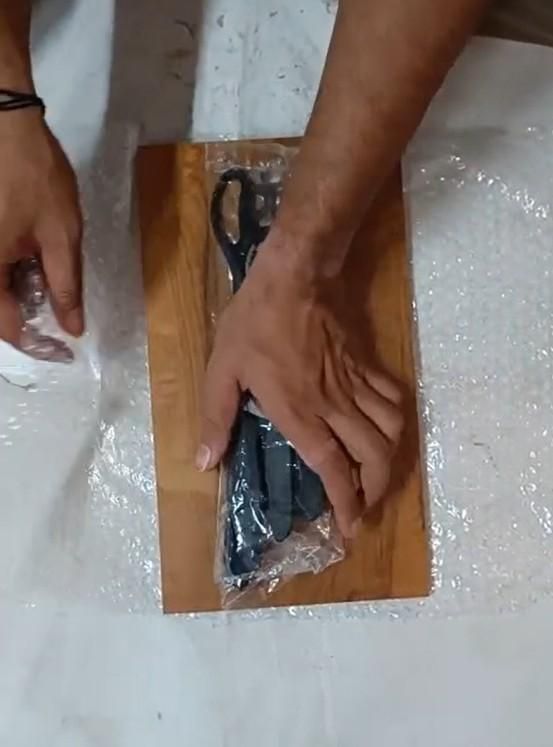 Premium Wooden Chopping Board with Sharp Knifes & Scissors