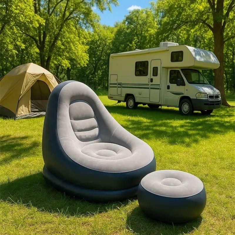 Luxury Inflatable Recliner Sofa with Footrest & Air Pump – Portable Lounge Chair for Home, Outdoors & Travel