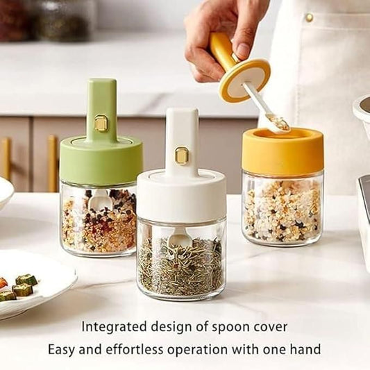 Airtight Glass Seasoning Tank with Integrated Spoon